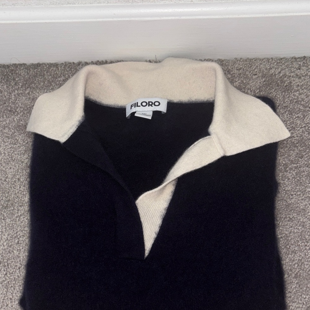 Filoro Blue and Cream 100% Cashmere Sweater